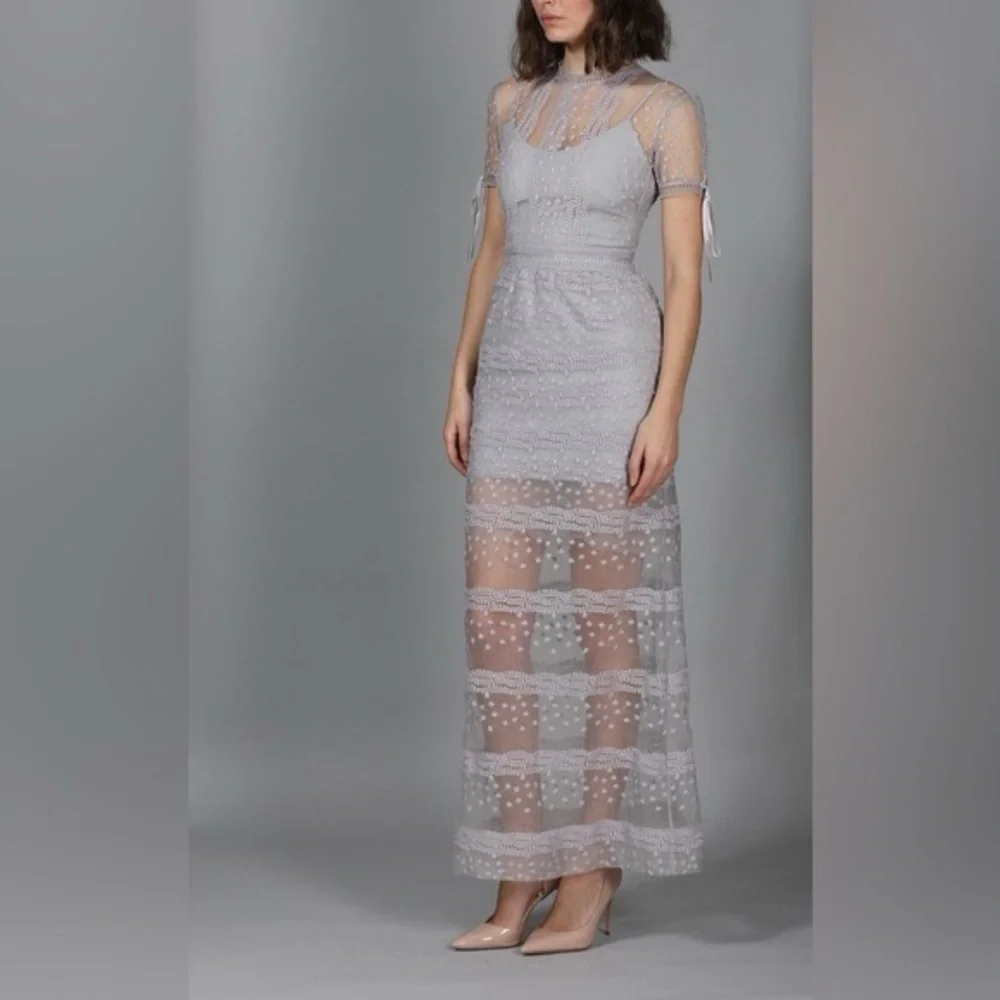 Self-Portrait Lilac Sheer Dress - Picture 3 of 9